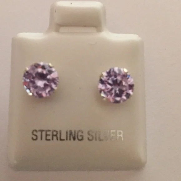 Sterling Silver Lavander Stud CZ Earrings - Picture 4 of 4